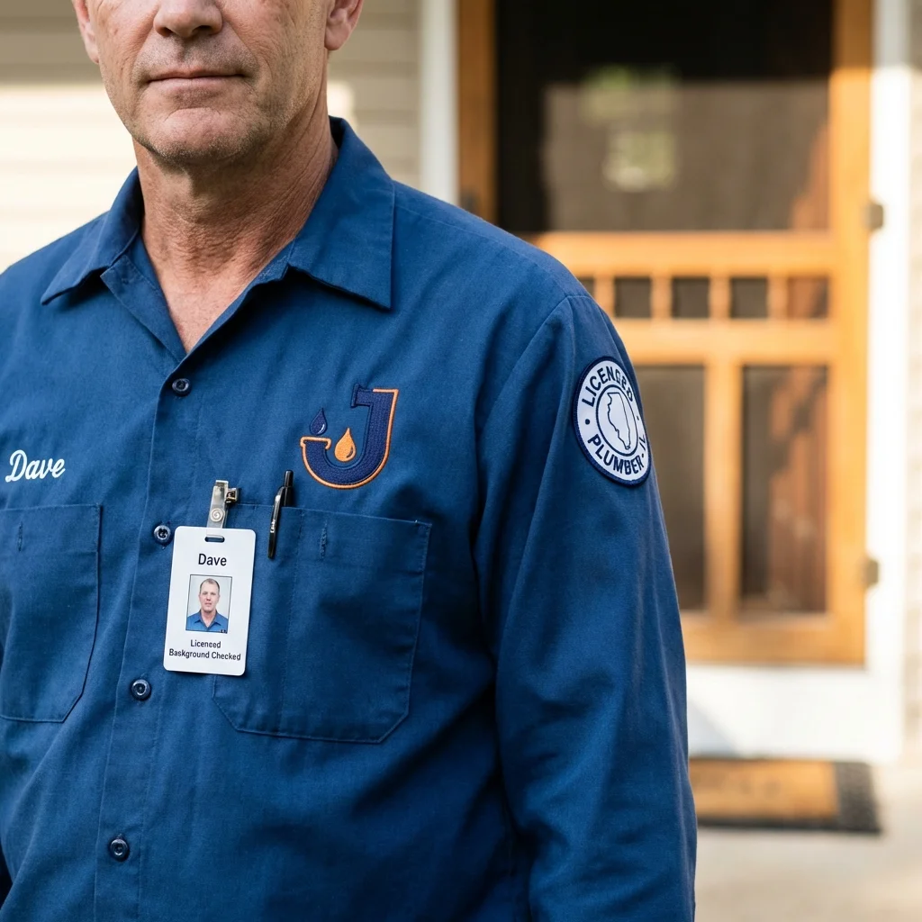 Licensed plumber showing ID badge in Shelton, WA