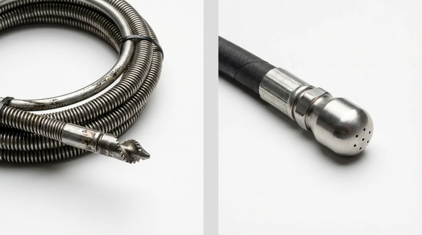 Drain snake cable and hydro jetting nozzle used for drain cleaning in Shelton, WA