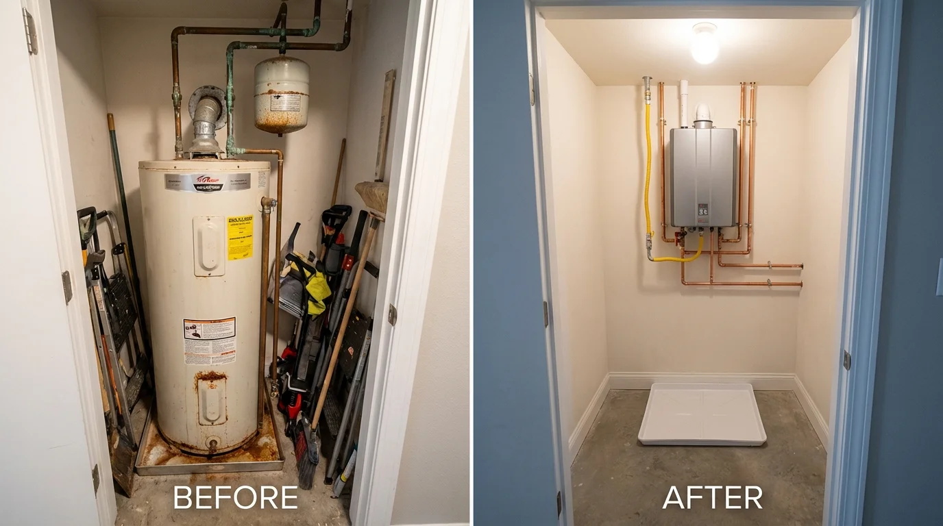 Tank water heater versus wall-mounted tankless unit comparison for Shelton, WA homeowners