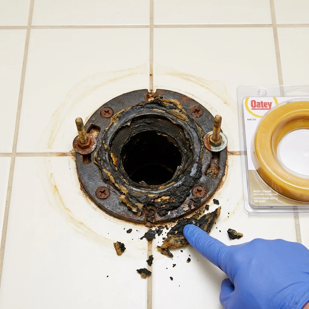 Failed wax ring showing water seepage at the base of a toilet in a Shelton, WA home