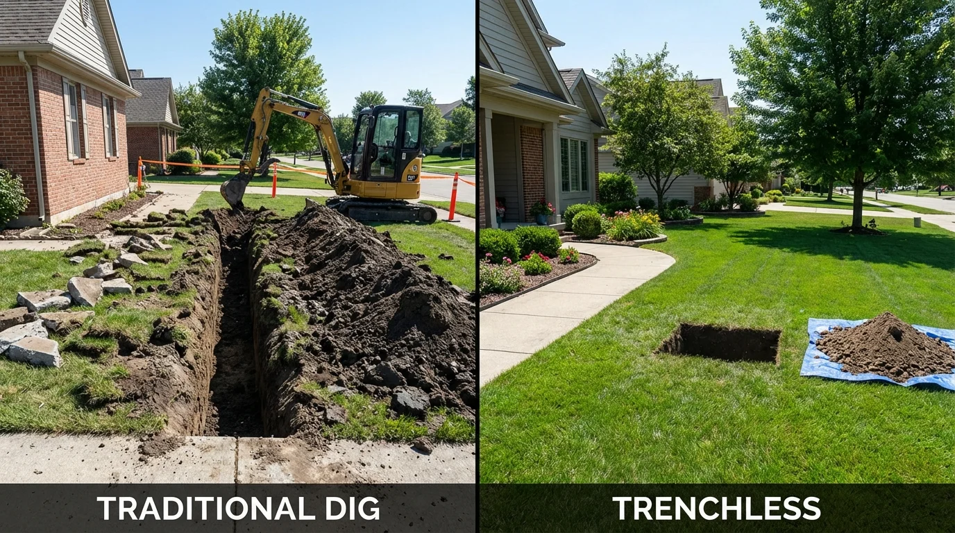 Trenchless sewer repair with minimal yard damage versus traditional excavation in Shelton, WA